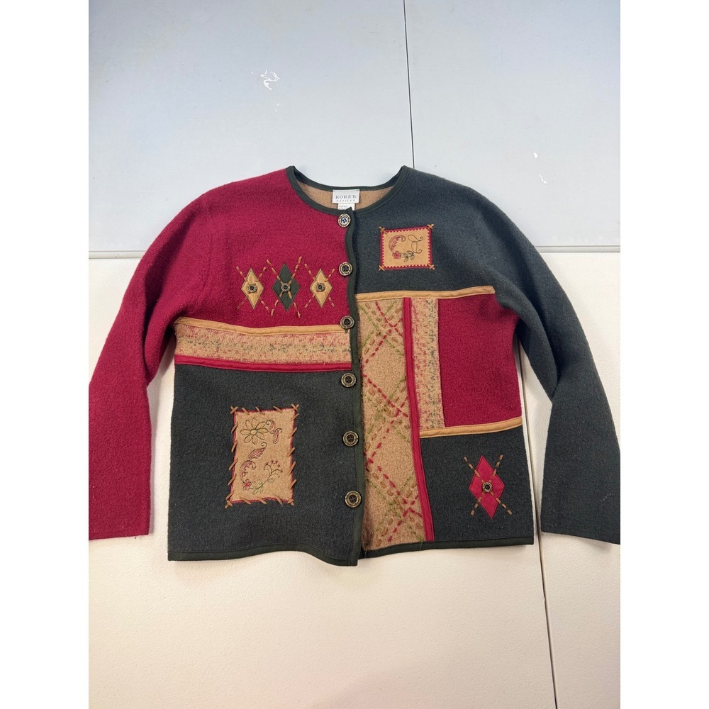 Koret Petites Wool Cardigan Patchwork Button Fron… - image 2